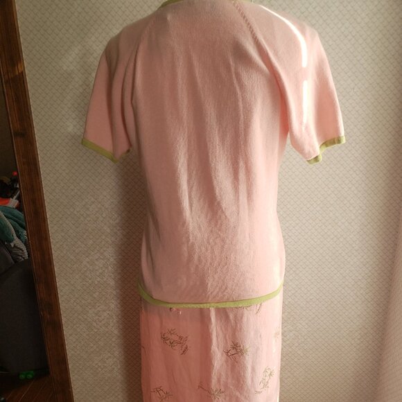 SAG HARBOR VTG PETITE PALE PINK PALM TREE DRESS WITH MATCHING CARDIGAN SWEATER - Picture 3 of 14